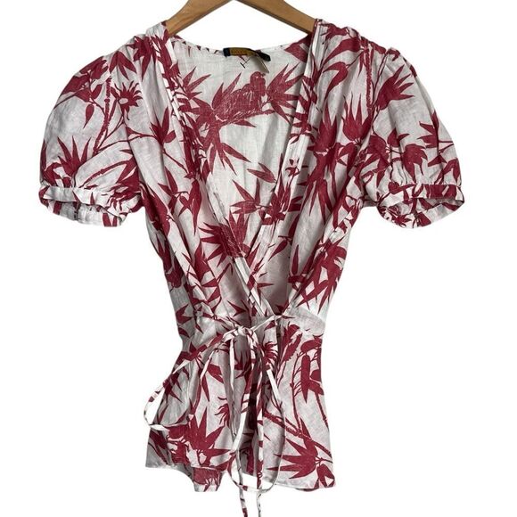 NWOT Polo Ralph Lauren Linen Floral Wrap Blouse in Red and White - Picture 5 of 7